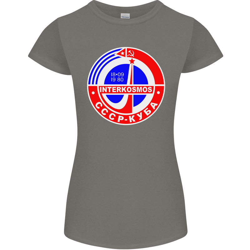 INTERKOSMOS CCCP Soviet Space USSR Logo Womens Petite Cut T-Shirt Charcoal