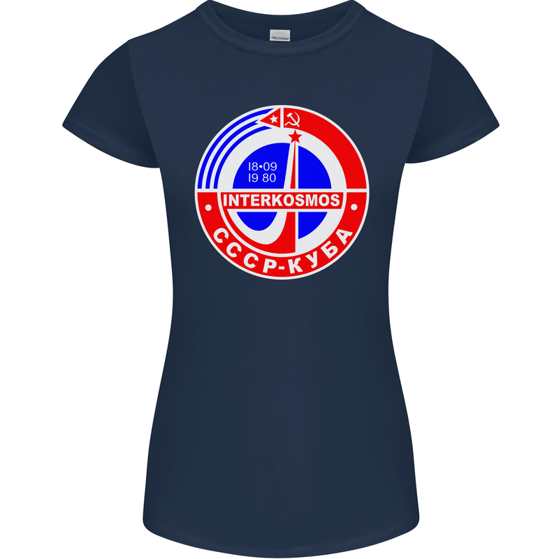 INTERKOSMOS CCCP Soviet Space USSR Logo Womens Petite Cut T-Shirt Navy Blue