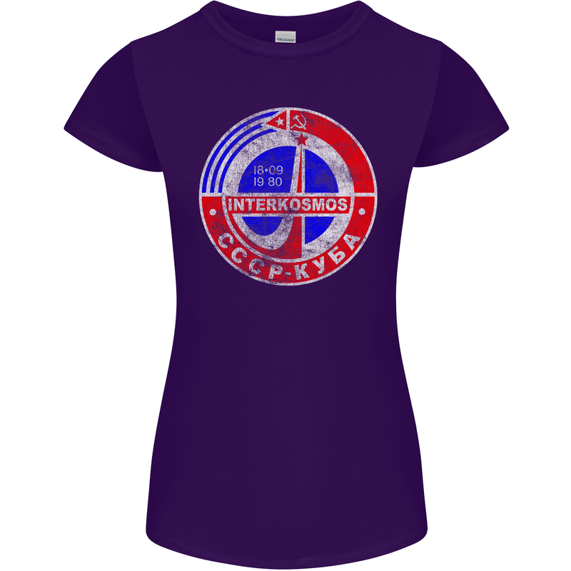 INTERKOSMOS CCCP Soviet Space USSR Logo Womens Petite Cut T-Shirt Purple