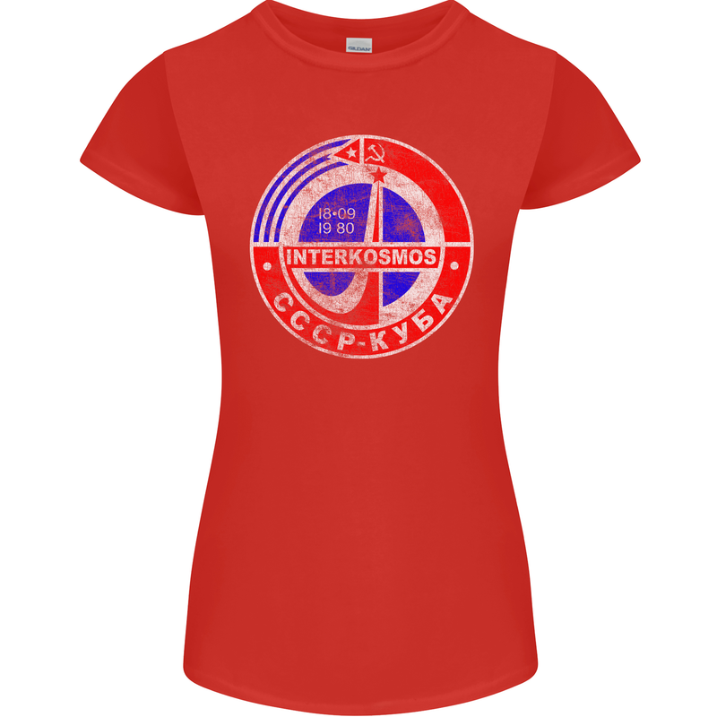 INTERKOSMOS CCCP Soviet Space USSR Logo Womens Petite Cut T-Shirt Red