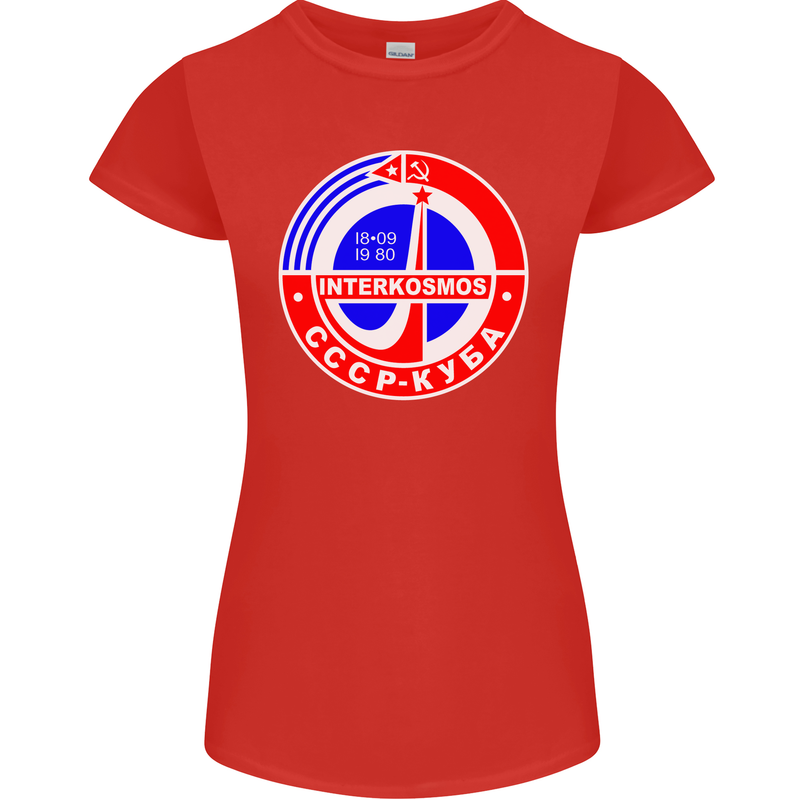 INTERKOSMOS CCCP Soviet Space USSR Logo Womens Petite Cut T-Shirt Red
