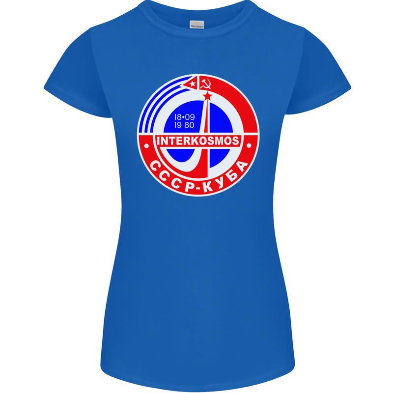 INTERKOSMOS CCCP Soviet Space USSR Logo Womens Petite Cut T-Shirt Royal Blue