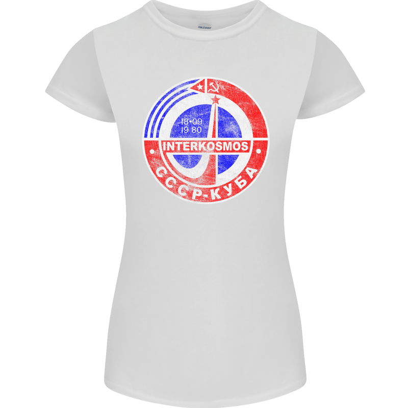INTERKOSMOS CCCP Soviet Space USSR Logo Womens Petite Cut T-Shirt White