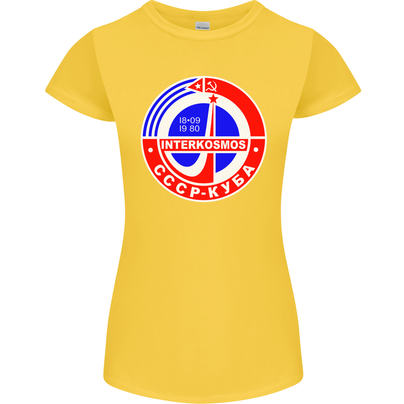 INTERKOSMOS CCCP Soviet Space USSR Logo Womens Petite Cut T-Shirt Yellow