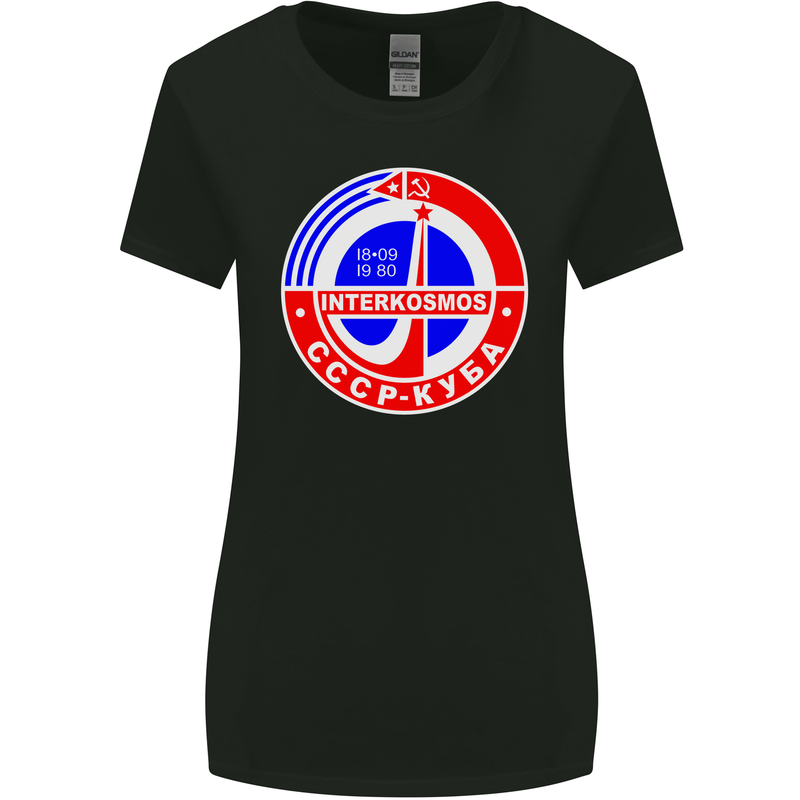 INTERKOSMOS CCCP Soviet Space USSR Logo Womens Wider Cut T-Shirt Black
