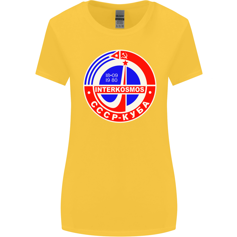 INTERKOSMOS CCCP Soviet Space USSR Logo Womens Wider Cut T-Shirt Yellow