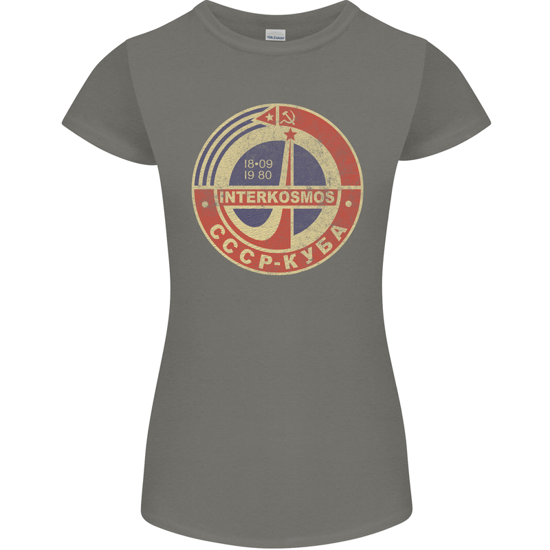 INTERKOSMOS Logo CCCP  Soviet Space USSR Womens Petite Cut T-Shirt Charcoal