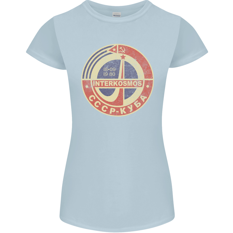 INTERKOSMOS Logo CCCP  Soviet Space USSR Womens Petite Cut T-Shirt Light Blue