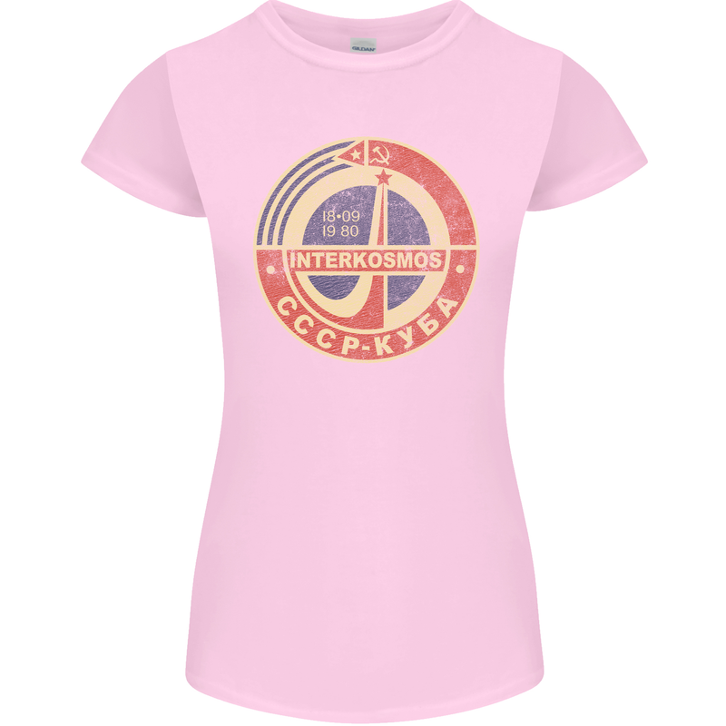 INTERKOSMOS Logo CCCP  Soviet Space USSR Womens Petite Cut T-Shirt Light Pink