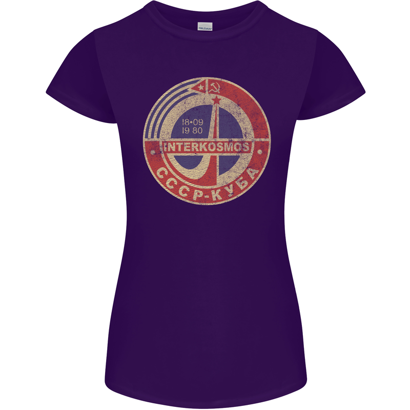 INTERKOSMOS Logo CCCP  Soviet Space USSR Womens Petite Cut T-Shirt Purple