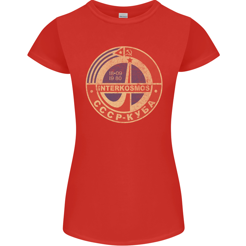 INTERKOSMOS Logo CCCP  Soviet Space USSR Womens Petite Cut T-Shirt Red