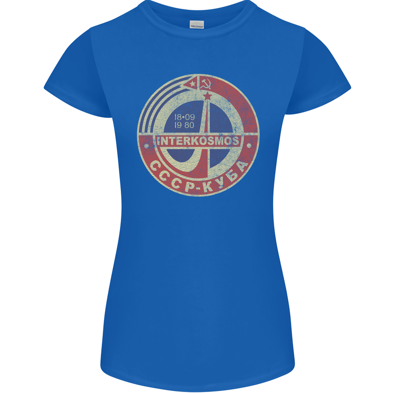 INTERKOSMOS Logo CCCP  Soviet Space USSR Womens Petite Cut T-Shirt Royal Blue