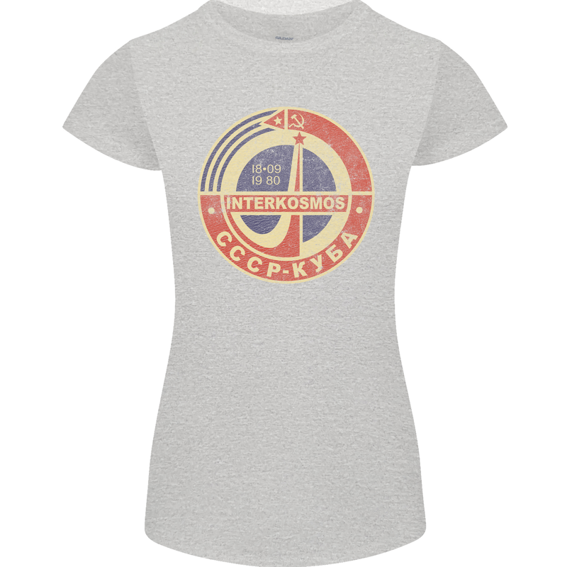 INTERKOSMOS Logo CCCP  Soviet Space USSR Womens Petite Cut T-Shirt Sports Grey