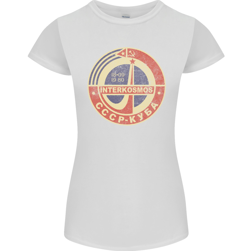 INTERKOSMOS Logo CCCP  Soviet Space USSR Womens Petite Cut T-Shirt White