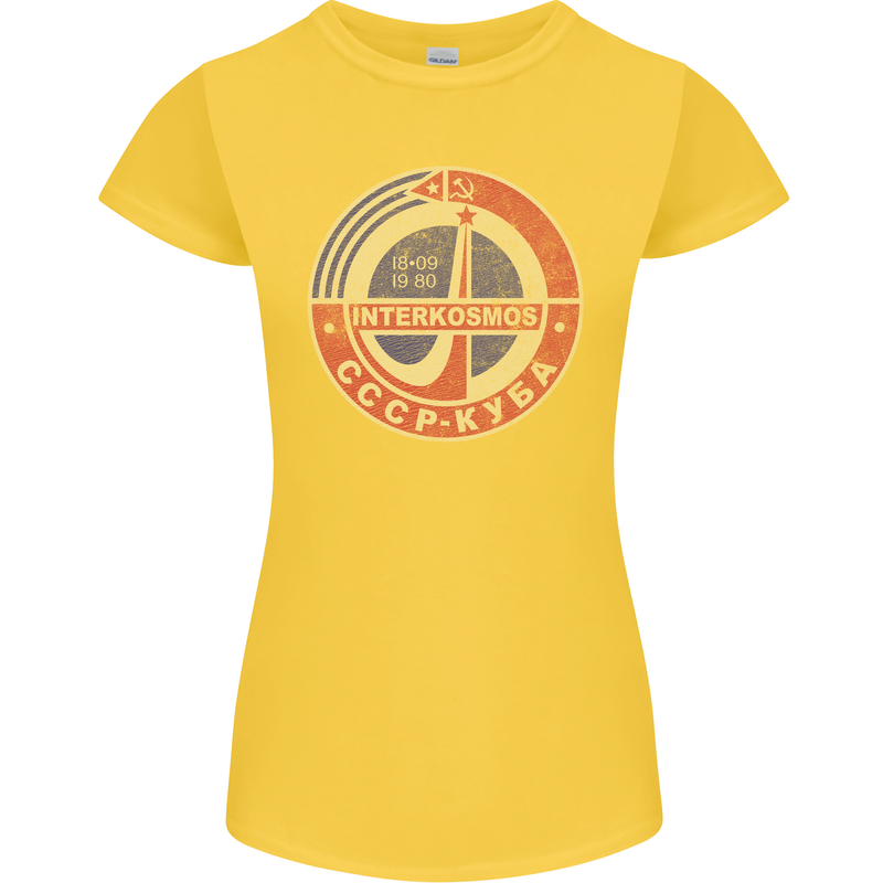 INTERKOSMOS Logo CCCP  Soviet Space USSR Womens Petite Cut T-Shirt Yellow