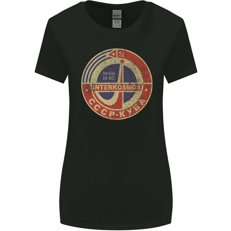 INTERKOSMOS Logo CCCP  Soviet Space USSR Womens Wider Cut T-Shirt Black