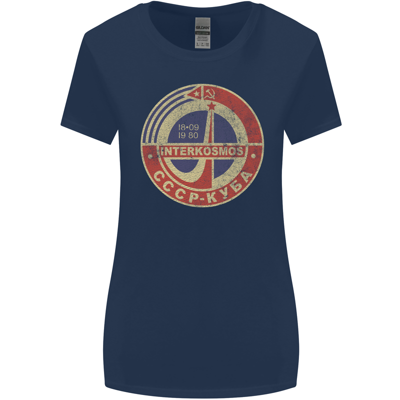 INTERKOSMOS Logo CCCP  Soviet Space USSR Womens Wider Cut T-Shirt Navy Blue