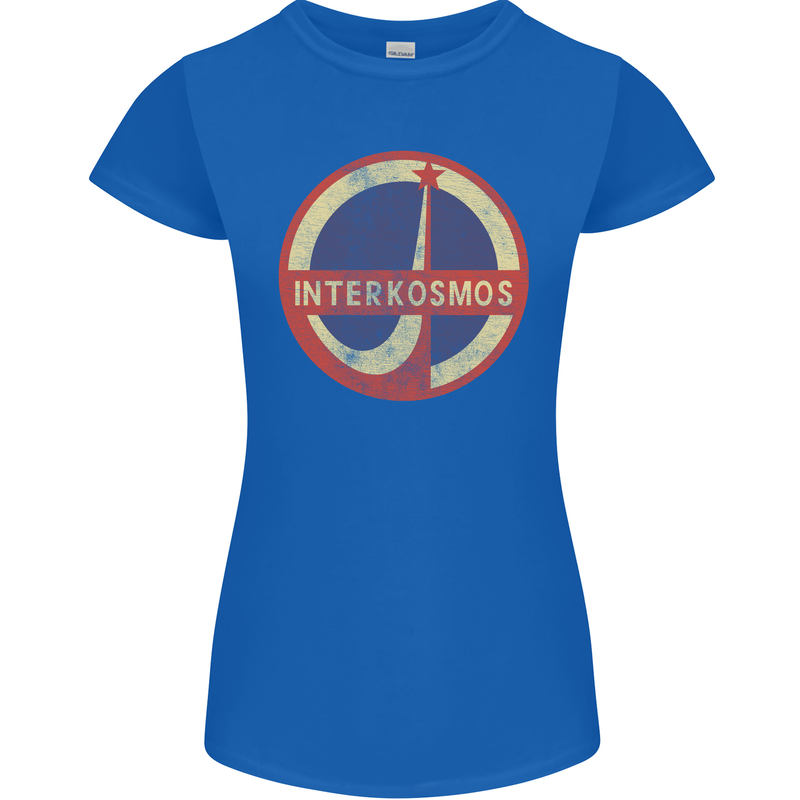 INTERKOSMOS Logo Soviet Space USSR CCCP Womens Petite Cut T-Shirt Royal Blue