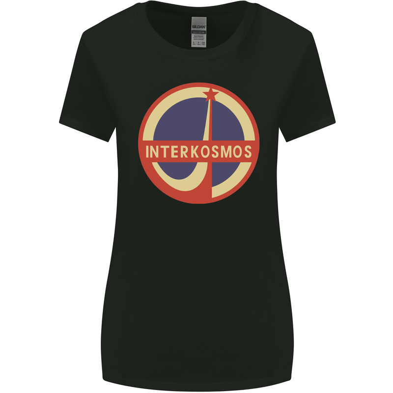 INTERKOSMOS Logo Soviet Space USSR CCCP Womens Wider Cut T-Shirt Black