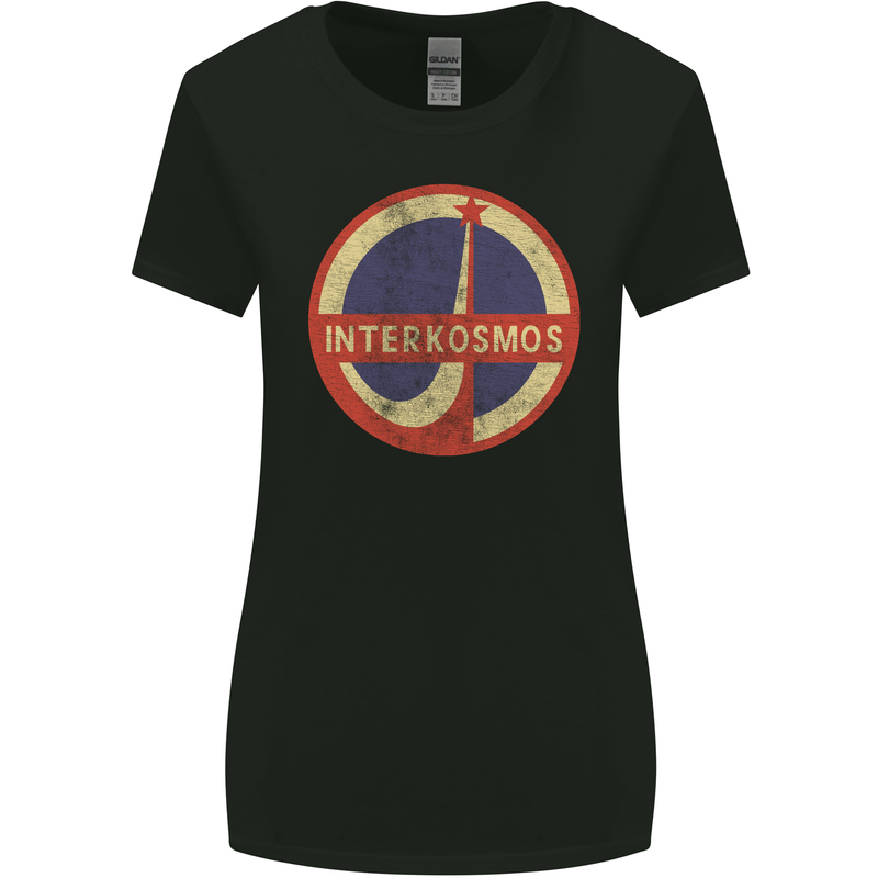 INTERKOSMOS Logo Soviet Space USSR CCCP Womens Wider Cut T-Shirt Black