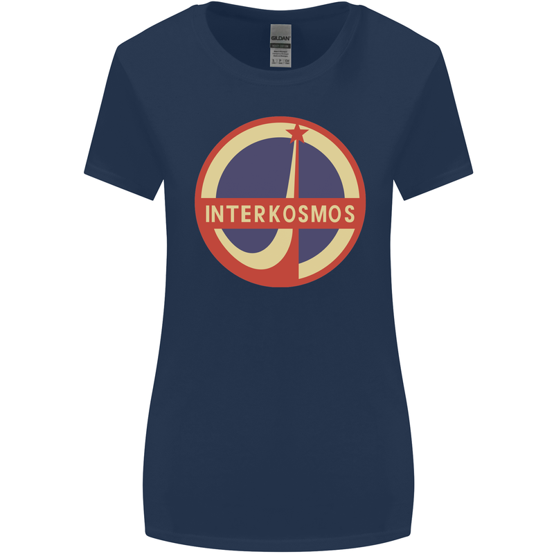 INTERKOSMOS Logo Soviet Space USSR CCCP Womens Wider Cut T-Shirt Navy Blue