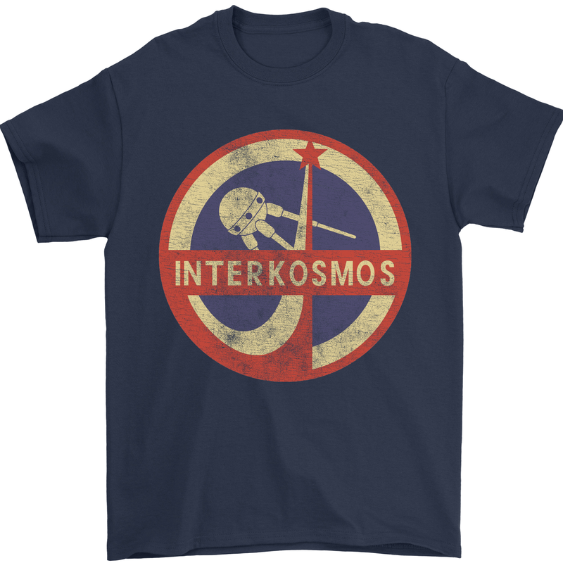 INTERKOSMOS Sputnik Soviet Space USSR CCCP Mens T-Shirt Cotton Gildan Navy Blue