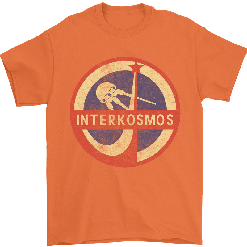 INTERKOSMOS Sputnik Soviet Space USSR CCCP Mens T-Shirt Cotton Gildan Orange