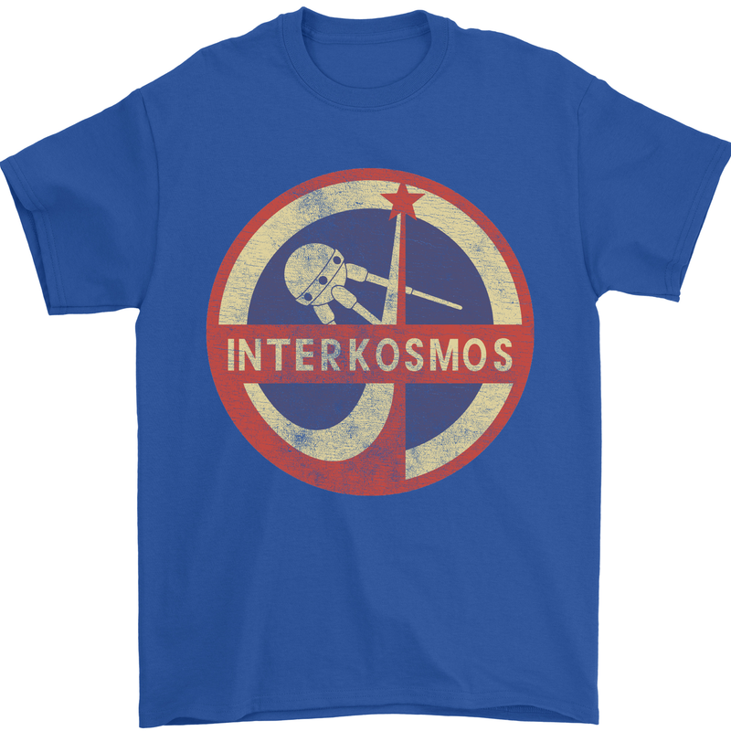 INTERKOSMOS Sputnik Soviet Space USSR CCCP Mens T-Shirt Cotton Gildan Royal Blue