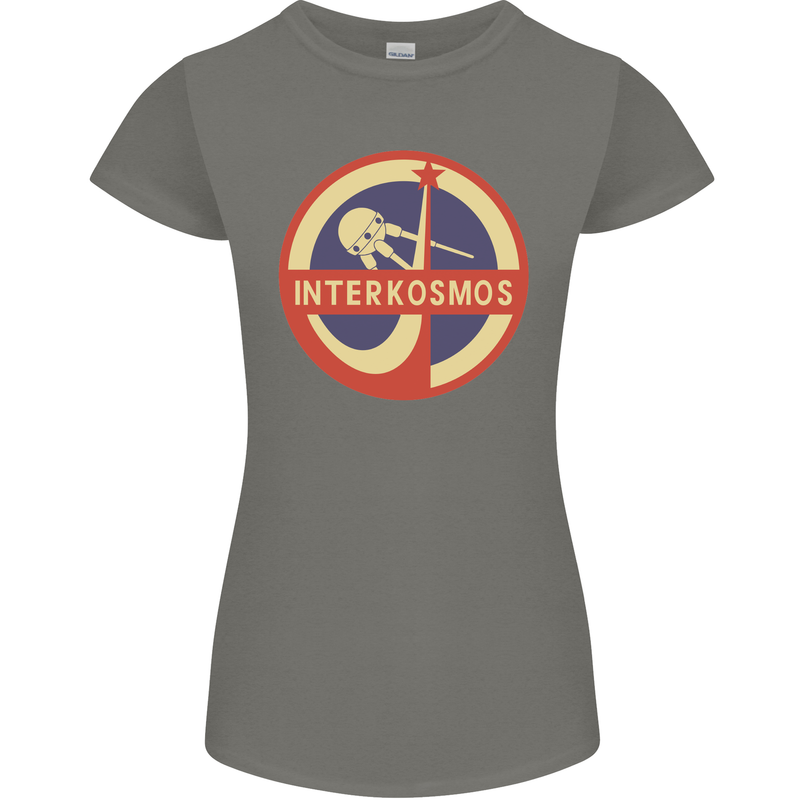 INTERKOSMOS Sputnik Soviet Space USSR CCCP Womens Petite Cut T-Shirt Charcoal