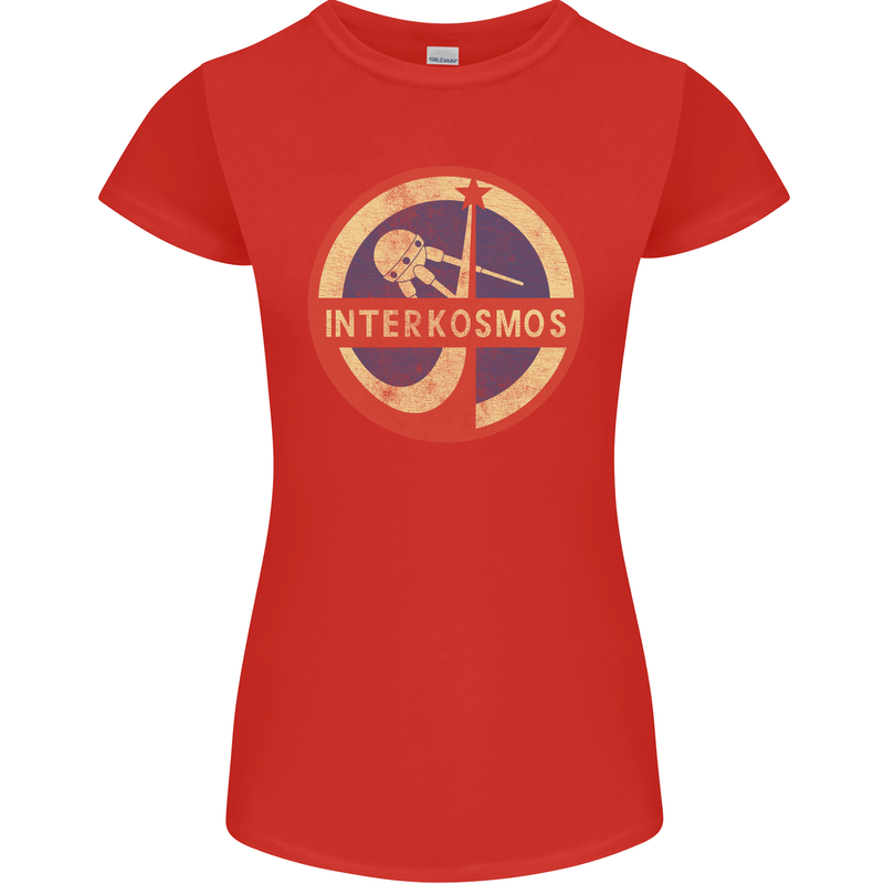 INTERKOSMOS Sputnik Soviet Space USSR CCCP Womens Petite Cut T-Shirt Red