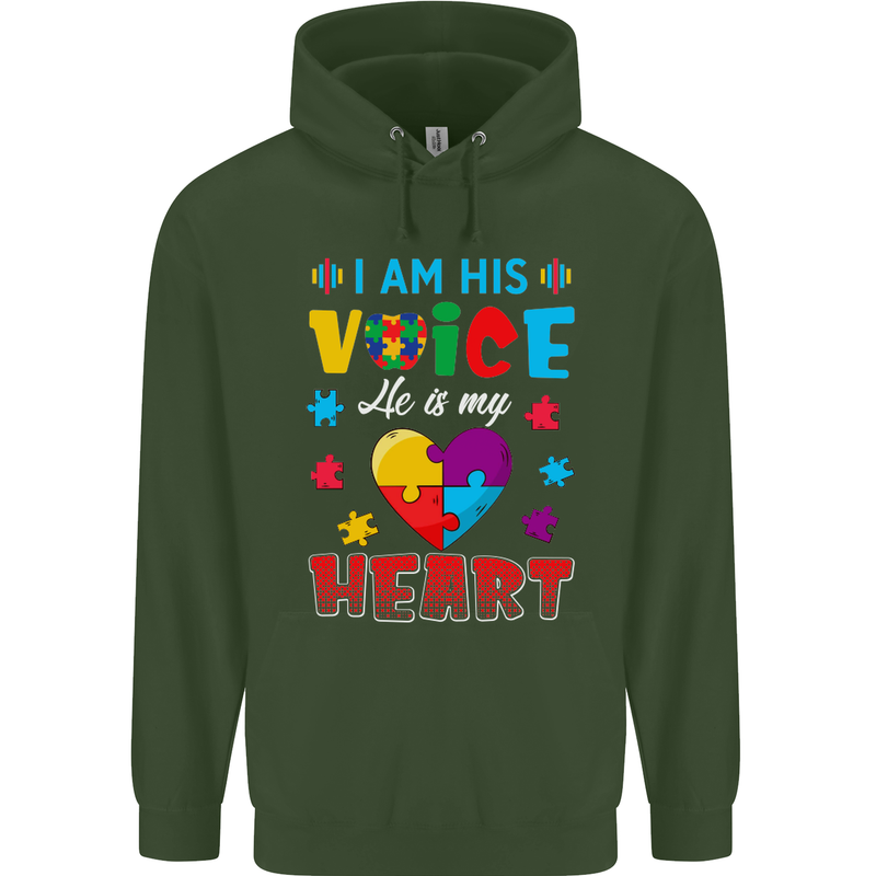 I Am His Voice He My Heart Autism Autistic Childrens Kids Hoodie Forest Green