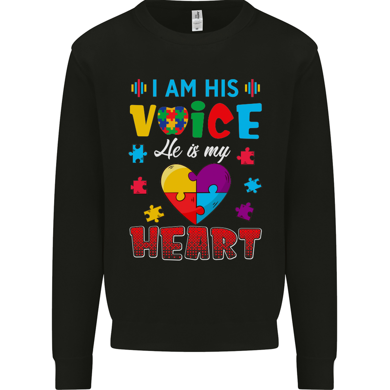 I Am His Voice He My Heart Autism Autistic Kids Sweatshirt Jumper Black