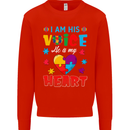 I Am His Voice He My Heart Autism Autistic Kids Sweatshirt Jumper Bright Red