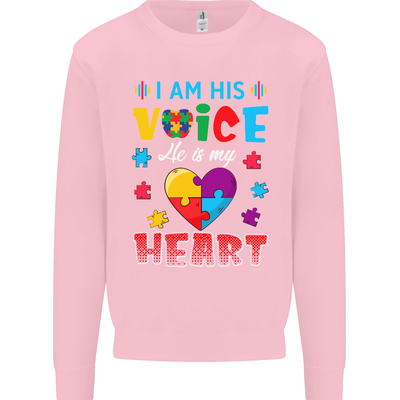 I Am His Voice He My Heart Autism Autistic Kids Sweatshirt Jumper Light Pink