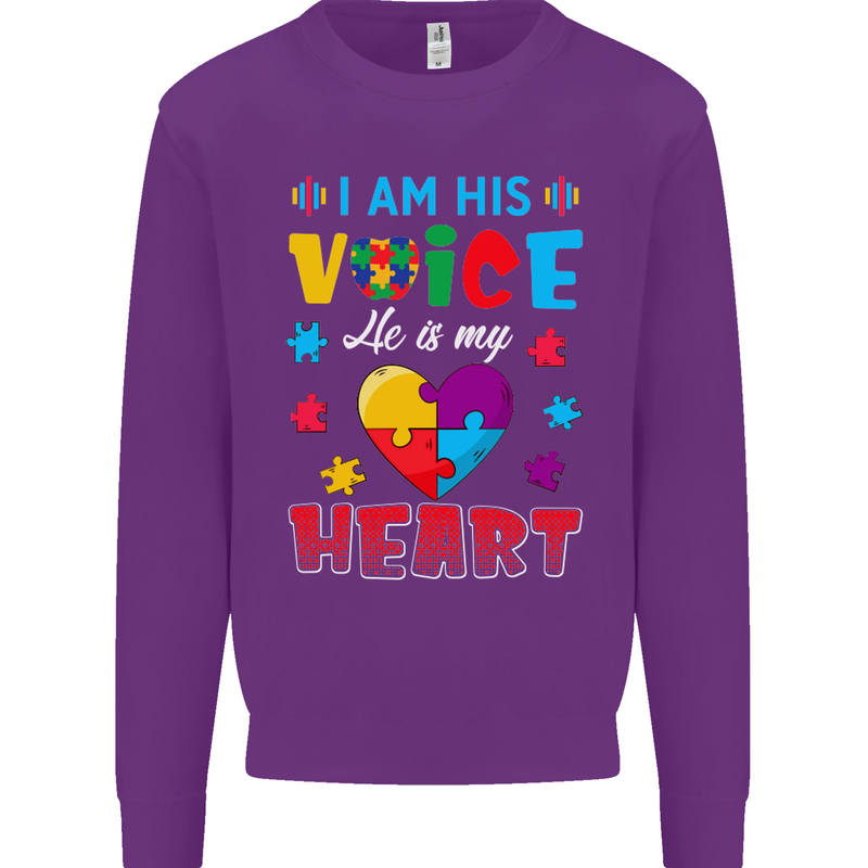 I Am His Voice He My Heart Autism Autistic Kids Sweatshirt Jumper Purple