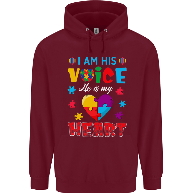 I Am His Voice He My Heart Autism Autistic Mens 80% Cotton Hoodie Maroon