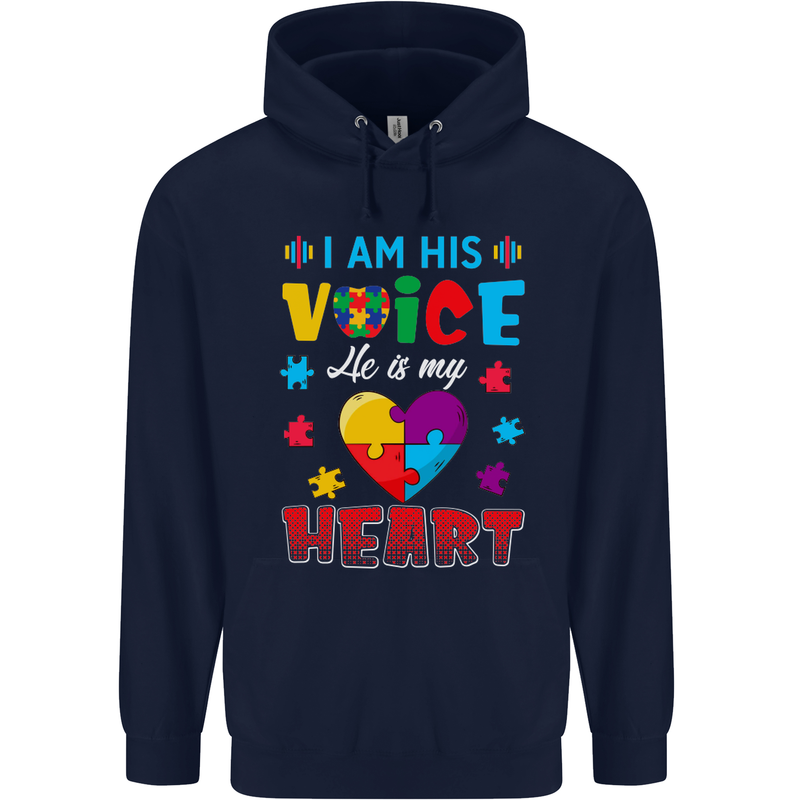 I Am His Voice He My Heart Autism Autistic Mens 80% Cotton Hoodie Navy Blue
