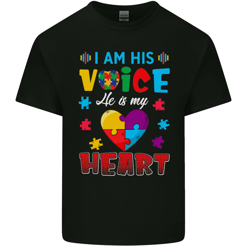 I Am His Voice He My Heart Autism Autistic Mens Cotton T-Shirt Tee Top Black