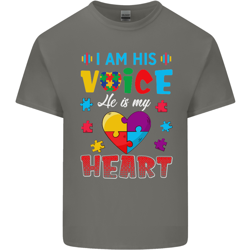 I Am His Voice He My Heart Autism Autistic Mens Cotton T-Shirt Tee Top Charcoal