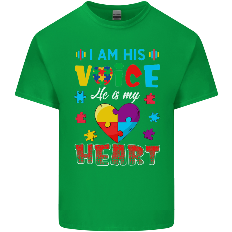 I Am His Voice He My Heart Autism Autistic Mens Cotton T-Shirt Tee Top Irish Green