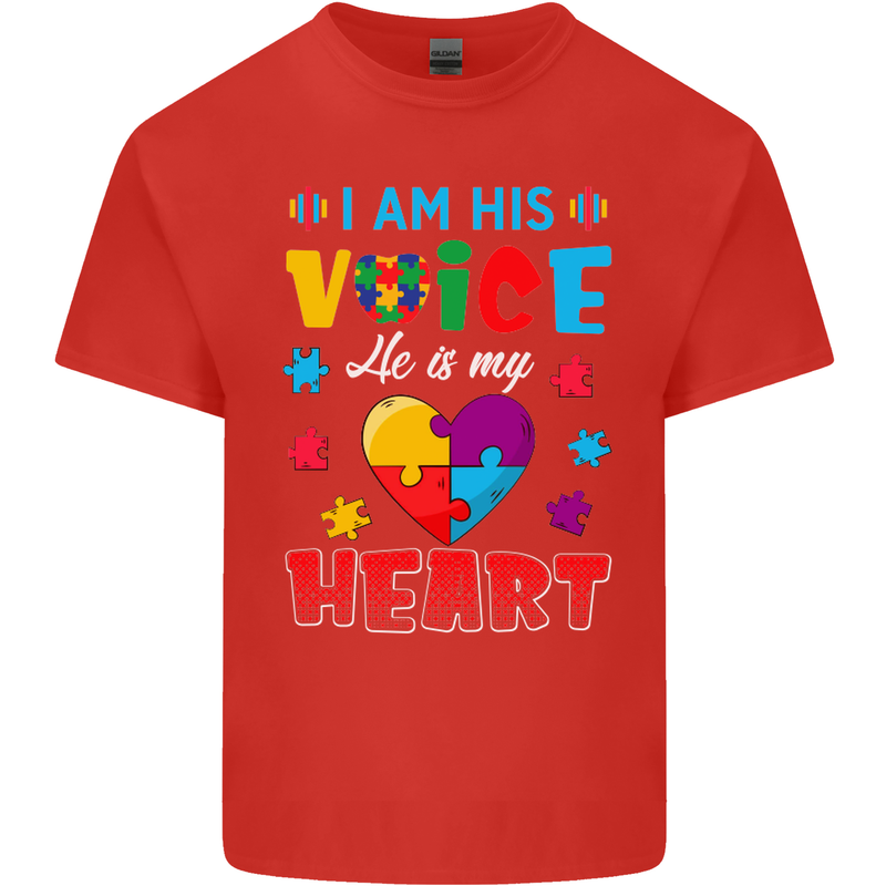 I Am His Voice He My Heart Autism Autistic Mens Cotton T-Shirt Tee Top Red
