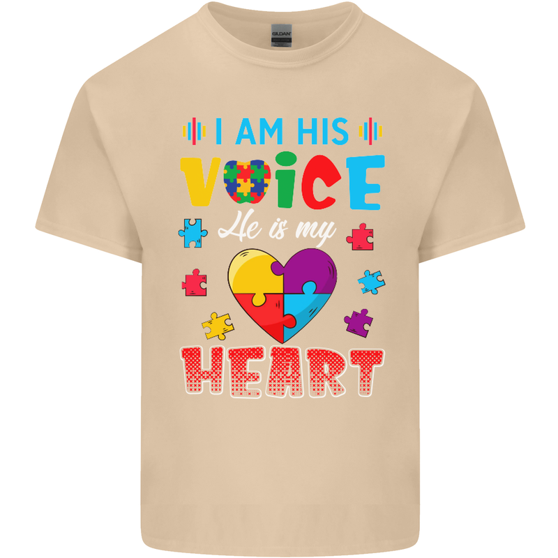 I Am His Voice He My Heart Autism Autistic Mens Cotton T-Shirt Tee Top Sand