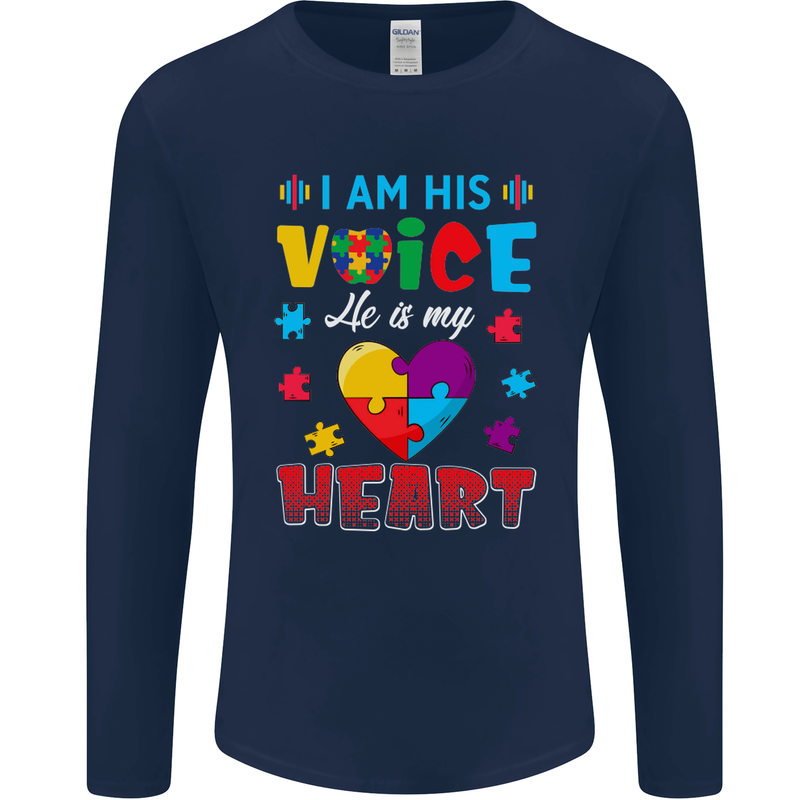 I Am His Voice He My Heart Autism Autistic Mens Long Sleeve T-Shirt Navy Blue