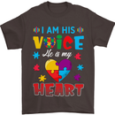 I Am His Voice He My Heart Autism Autistic Mens T-Shirt Cotton Gildan Dark Chocolate