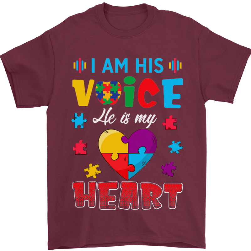 I Am His Voice He My Heart Autism Autistic Mens T-Shirt Cotton Gildan Maroon