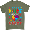 I Am His Voice He My Heart Autism Autistic Mens T-Shirt Cotton Gildan Military Green