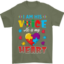 I Am His Voice He My Heart Autism Autistic Mens T-Shirt Cotton Gildan Military Green