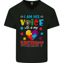 I Am His Voice He My Heart Autism Autistic Mens V-Neck Cotton T-Shirt Black
