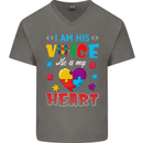 I Am His Voice He My Heart Autism Autistic Mens V-Neck Cotton T-Shirt Charcoal