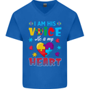 I Am His Voice He My Heart Autism Autistic Mens V-Neck Cotton T-Shirt Royal Blue